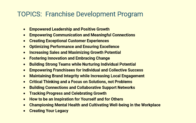 Franchise Development Program Topics